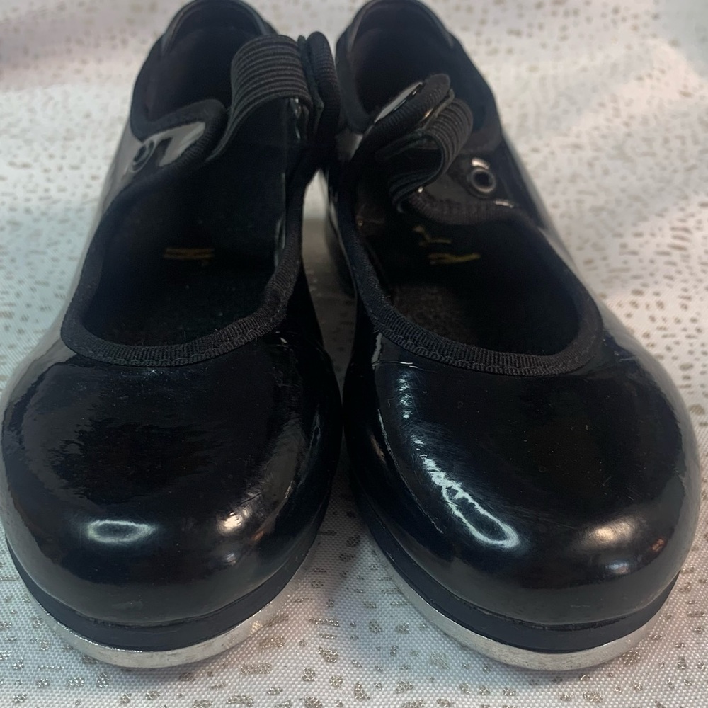 BLOCH Black Tap Shoes Non Skid Pad Ball Bloch Taps Elastic Child's Girls Sz, 10